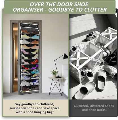 Kotkn 24-Pair Over Door Shoe Organizer for Family & Kids, Double Sided | Hanging Storage for Sneakers, Boots, Toys & Room Organization-Obsidian Black