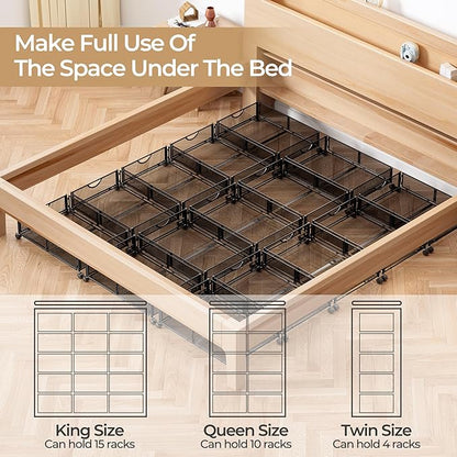 Yecaye Under Bed Storage with Wheels, 4 Pack Under Bed Shoe Storage Organizer Drawer, Tool-free Assembly Metal Underbed Storage Containers for Clothes, Shoes, Toys, Black