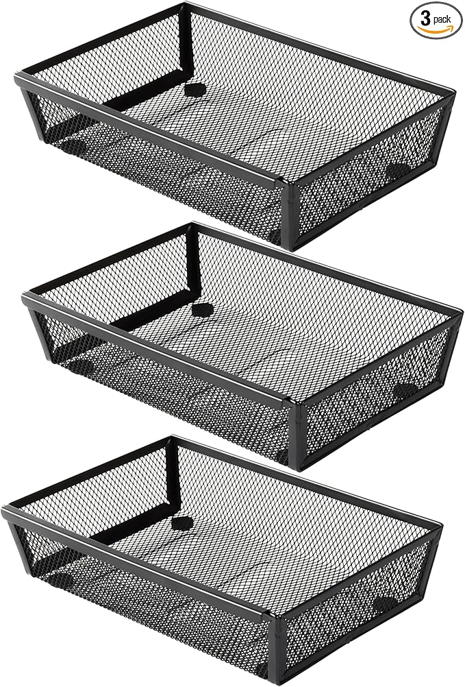 Mesh Tray Silverware Drawer Organizer, Utensil Cutlery Tray Office Supplies with Interlocking Arm Drawer Dividers Organizer for Flatware, Knives,Home,Office, School,Bedroom 9X6＂Black