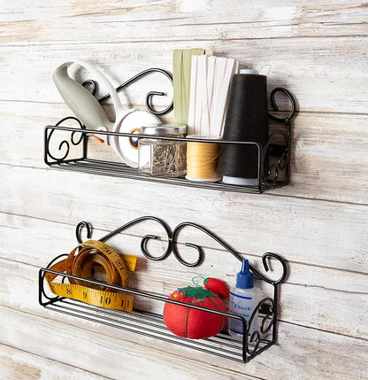 DII Farmhouse Vintage Decorative Metal Pantry Spice Rack Organizer, 12" Lx2.5 Dx4.33 H, Spice Rack Shelf 2 Piece