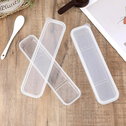 Tucnoeu 2pcs Clear Portable Flatware Box, Utensil Holder for Lunch Box, Simple Tableware Storage Box Spoon Case Fork Holder Chopstick Case