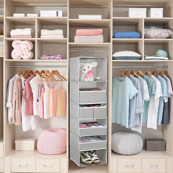 Simple Houseware 6 Shelf Hanging Closet Organizer with 5 Drawers Storage, Gray