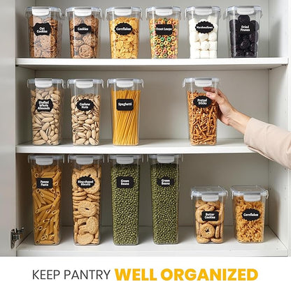 KICHLY Plastic Airtight Food Storage Containers Sets with Lids – 24 Pack BPA-Free Kitchen Pantry Organizers and Storage for Cereal, Flour, Sugar & Dry Food (Clear)