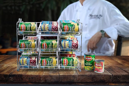 Che'mar Can Organizer for Pantry - Stackable Can Rack for 36 Cans, Canned Food Storage, Pantry Shelf, Kitchen Cabinet or Countertop. (Chrome) | for Pantry