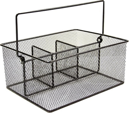Utensil Caddy -Silverware Caddy for Parties, Spoon Holder, Buffet Organizer for Condiments, Napkin, Forks, Knives -Stainless Steel Flatware Caddy for Home, Picnics or Entertaining Evens (Black)