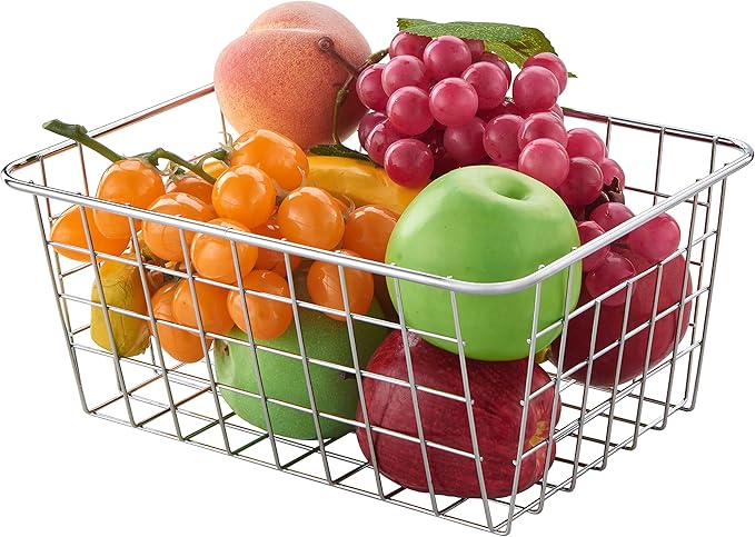 JUNCHU CHERRY Wire Kitchen Storage Basket 5 Packs,Perfect Pantry Organization Accessories Baskets,Laundry Basket,Countertop Organization,Suitable for Kitchen,bathroom,bedroom,Tabletop,Stackable,Chrome