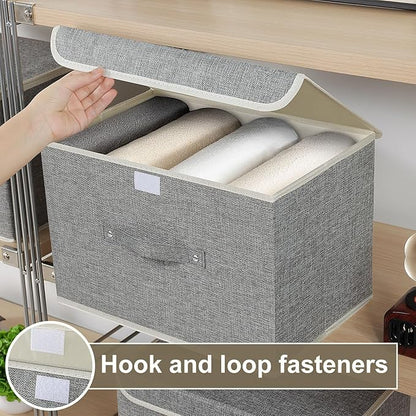 Fabric Storage Bins Cube Organizers with Flip-Top Lid and Handles,Storage Boxes for Organizing Home,Office,and Closet,Grey,5 Pack 15 x 9.8 x 9.8 in