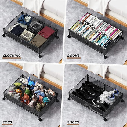 PHINOX Under Bed Storage, Under the Bed Storage Containers with Wheels, Under Bed Shoe Storage Organizer Drawer for Bedroom Clothes Shoes Blankets -4Pack