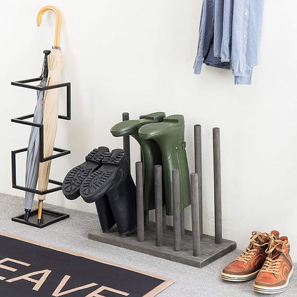 MyGift Vintage Gray Wood Entryway Boot Rack Organizer Tall Boots Inverter Holder - Holds up to 6 Pairs