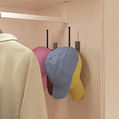 4 Pack Hat Racks for Baseball Caps, Stainless Steel Hat Organizer for Baseball Cap, Hat Holder Storage Organizer, H at Hanger Strong Adhesive/Wall Drilled for Door, Bedroom, Closet(Black 6 in)