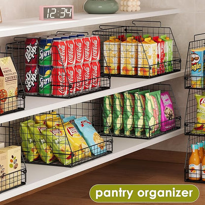 Jakyitvi Stackable Wire Baskets for Pantry,6 Pank Metal Pantry Organizer Storage Bins for Kitchen Snack, Fruit, Potato, Onion & Vegetable Storage, Wire Baskets for Pantry Organization