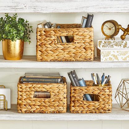 Honey-Can-Do Banana Leaf Storage Baskets –Water Hyacinth Woven Basket,Decorative Baskets for Shelves,Basket for Gifts,Closet,Pantry,and Home Organization,Set of 3,Multi-Size,(Pack of 3)