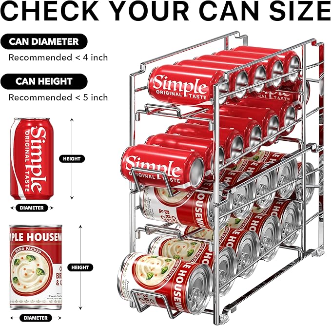 Simple Houseware Soda Can Organizer Stackable Rack Dispenser for Pantry/Refrigerator, Chrome, 4 Pack