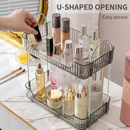Akinbas 2 Tier Bathroom Organizer Countertop Makeup Perfume Tray Skincare Organizer for Bathroom Dresser Vanity (Grey)