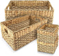 Wicker Basket Set of 4, Natural Seagrass and Hyacinth Nesting Storage Baskets with Handles for Organizing Shelves, Closet, Pantry, Living Room, Decorative Wicker Storage Baskets, 4 Pack