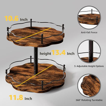 2 Tier Lazy Susan Organizer for Cabinet,11.8 Inch Height Adjustable Spice Rack Turntable,Rotating Lazy Susan for Table Top,Kitchen Countertop,Dining Table (11.8Inch10.6Inch2 Tier)