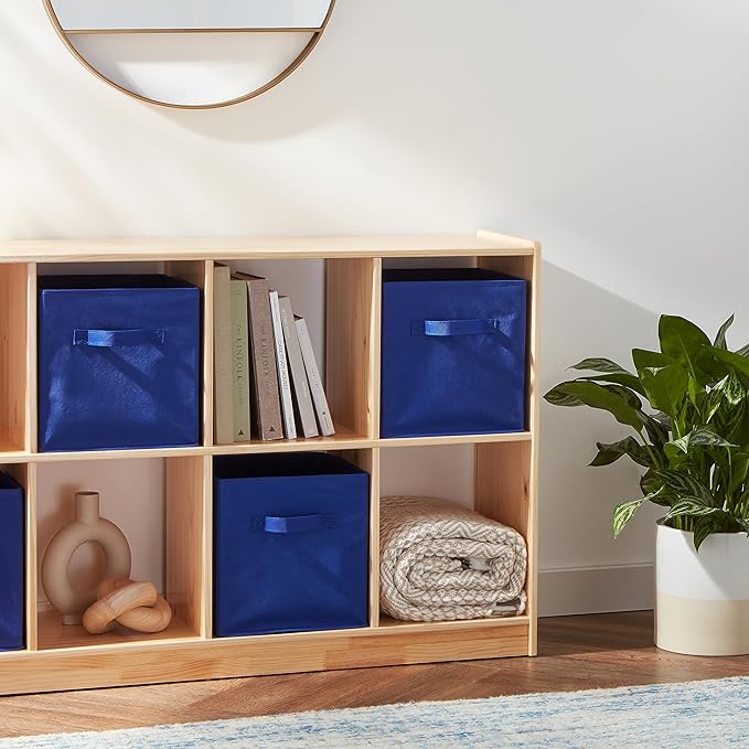 Amazon Basics Collapsible Fabric Storage Bins with Handles, Cube Organizer for Home Organization, 10.5"x10.5"x11", Navy, 6-Pack