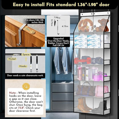 PAULONE 6-Tier Over Door Organizer 71" Tall – Hanging Storage with 2 Sizes of Large Deep Pockets (24.3" W x 8.9" D), 98 lbs Capacity, for Bedroom Closet, Bathroom, Nursery & Kitchen
