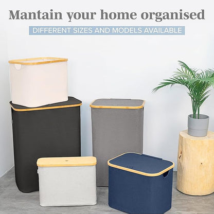 LONBET Toilet Paper Storage for 12 Rolls, Stackable & Foldable - The Ultimate Bathroom Organizer - Waterproof Basket with Bamboo Lid - Elegant Toilet Paper Storage Holder, Blue
