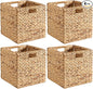 Handwoven Water Hyacinth Storage Baskets set of 4 Foldable Cube Bins Storage Oragnizer for Cabinet Shelf Bedroom Living Room (Natural, 13" L x 13" W x 13" H)