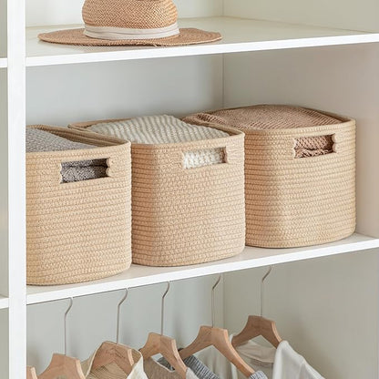 UBBCARE 4 Pack Storage Baskets for Organizing, Shelf Baskets with Handles, Woven Storage Baskets for Bookcase/Cube Shelf/Closet, 14.5"L x 9.8"W x 9"H, Brown