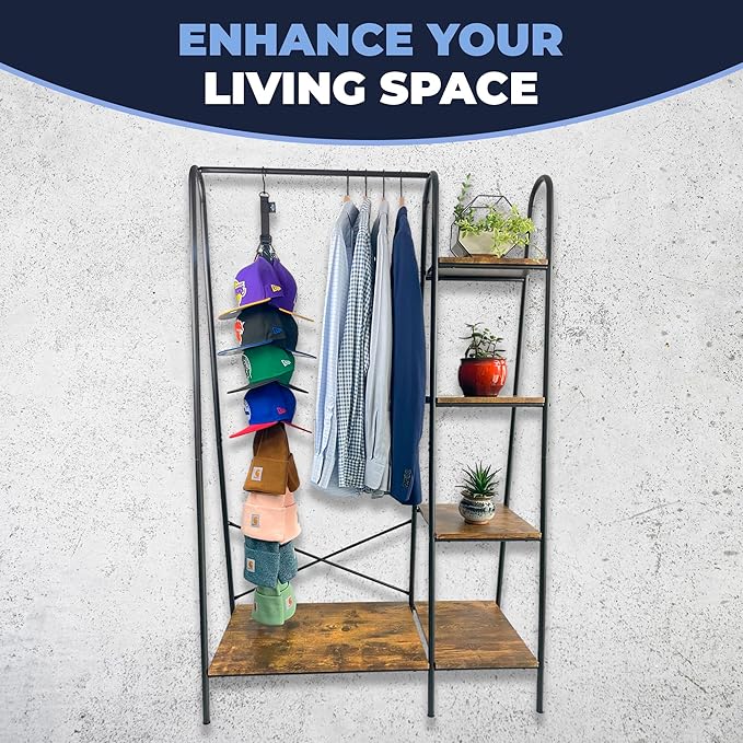 PackHatUSA The Original XL Hat Rack Hat Organizer for Baseball Caps, Fully Adjustable Hat Holder for 32 Hats & Beanies, XL Clips for Easy Storage & Organization on Closet Rods - U.S. Patent Pending
