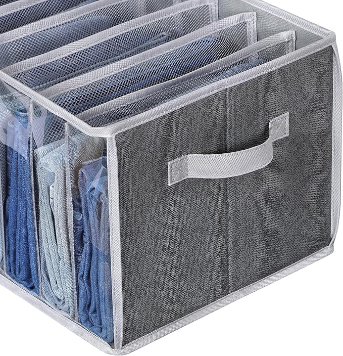 Zilink Upgraded Wardrobe Clothes Organizer with Support Board Clear Pant Organizer for Closet with 7 Grids Jeans Storage Organizer for Closet for Jean Pant Sweater Legging T-Shirt, 6 Pack