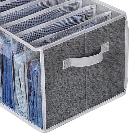Zilink Upgraded Wardrobe Clothes Organizer with Support Board Clear Pant Organizer for Closet with 7 Grids Jeans Storage Organizer for Closet for Jean Pant Sweater Legging T-Shirt, 6 Pack