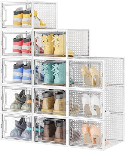 HOMIDEC Shoe Storage, 12 Pack Shoe Organizer for Closet, Shoe Boxes Clear Plastic Stackable Shoe Containers with Lids for Size 13