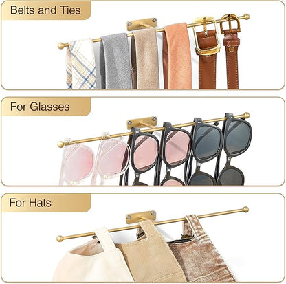 Wall Hanging Jewelry Organizer: 12.6'' Necklace Holder for Earring, Bracelet, Rings, Hairband, Glasses, Gold 4-Pack, Screws Included