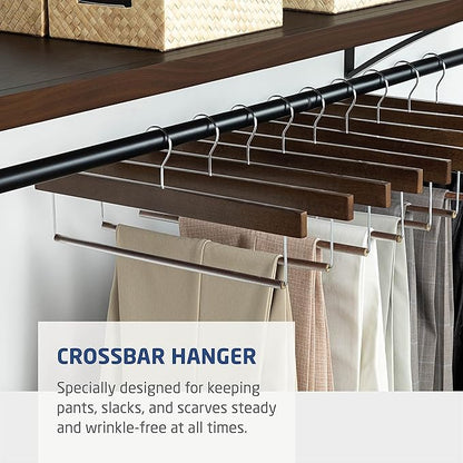 ZOBER High-Grade Wooden Slack/Trouser Pants Hangers with Non Slip Bar Smooth Finish, Durable Wooden Hangers - Slim & Sleek Space Saving Closet Hangers, 360° Hook- Ideal for Pant (Vintage, 10)