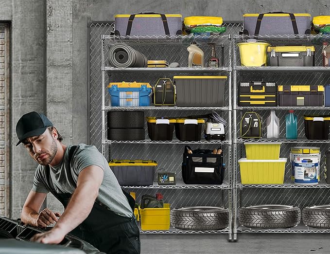 72" Storage Shelves Heavy Duty Shelving Loads 500/2100Lbs, 6 Tier Metal Utility Shelf Rack, Wide Garage Shelving, Adjustable Storage Shelves for Garage Basement Warehouse