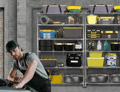72" Storage Shelves Heavy Duty Shelving Loads 500/2100Lbs, 6 Tier Metal Utility Shelf Rack, Wide Garage Shelving, Adjustable Storage Shelves for Garage Basement Warehouse