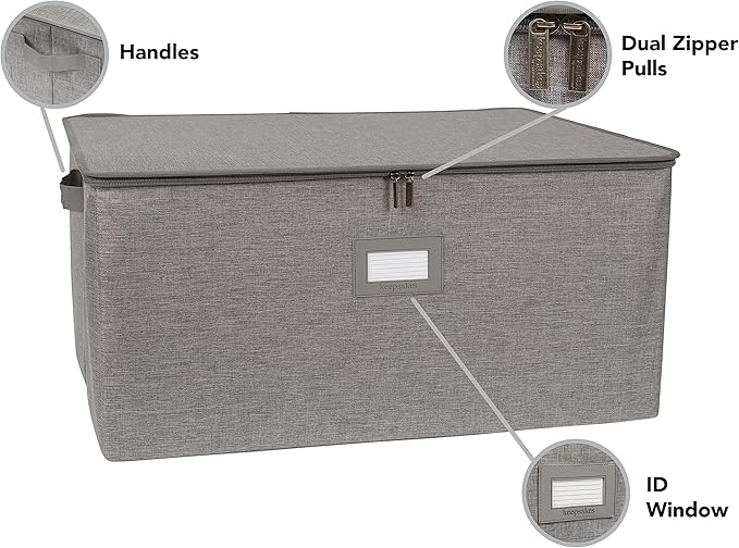 Covermates Platter Storage Box – Serveware & China Storage Container with Dual Zippers, ID Window, Reinforced Handles & Structured Walls for Platter, Dish & Serving Tray Protection, Grey Heather