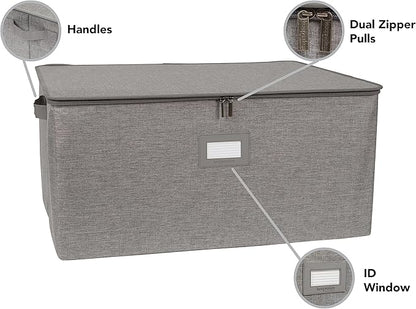 Covermates Platter Storage Box – Serveware & China Storage Container with Dual Zippers, ID Window, Reinforced Handles & Structured Walls for Platter, Dish & Serving Tray Protection, Grey Heather