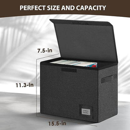 Leffis Comic Book Storage, Collapsible and Stackable Comic Short Box, Moistureproof Comic Box with Lid and Label Slot 15.5" X 7.5" X 11.3" Holds 150 Comics (5)