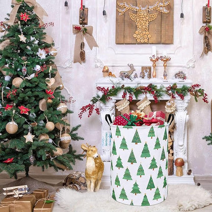 Laundry Basket Canvas Fabric Collapsible Organizer Basket for Storage Bin Toy Bins Gift Baskets Bedroom Clothes Children Nursery Hamper (Christmas Tree)
