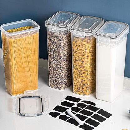 Vtopmart Airtight Food Storage Containers with Lids, 4 PCS 2.8L Pasta Containers for Pantry Organization and Storage, BPA Free Kitchen Canisters for Spaghetti, Flour, Sugar and Noodles, Black