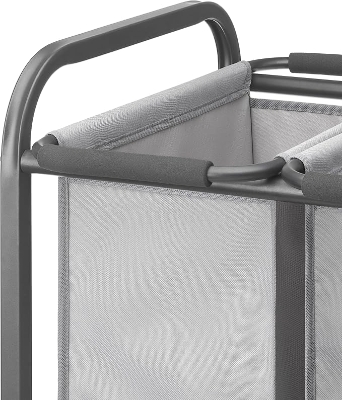 Whitmor Triple Laundry Sorter - 3 Removable Bags with Easy-Grip Handles - Rolling Laundry Sorter - Grey