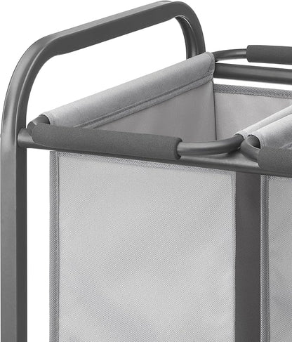 Whitmor Triple Laundry Sorter - 3 Removable Bags with Easy-Grip Handles - Rolling Laundry Sorter - Grey