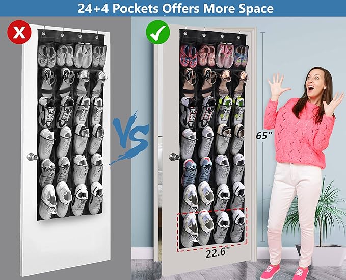 MISSLO 35 Large Pockets Over The Door Shoe Rack and 28 Large Pockets Hanging Shoe Organizer