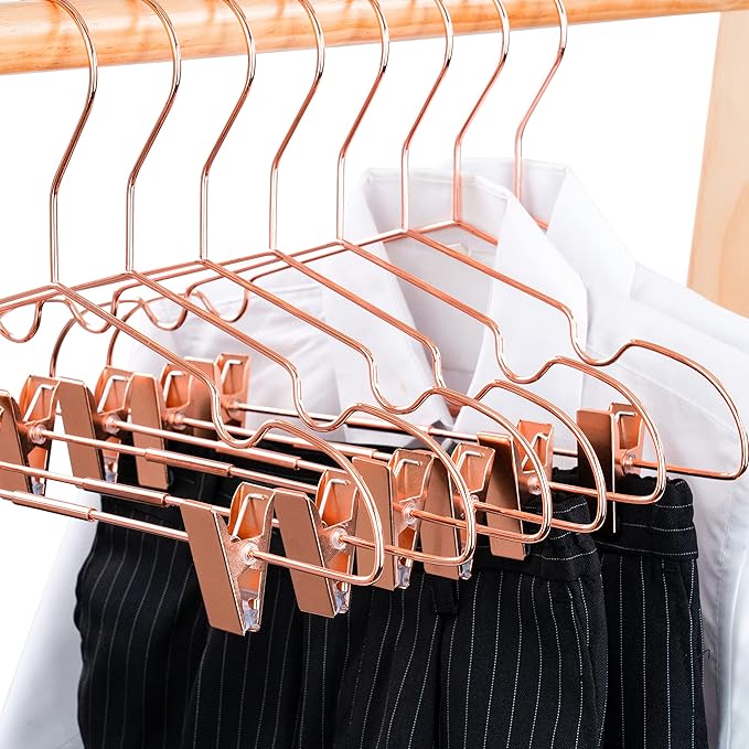 25Pack Koobay 13" Rose Gold Copper Shiny Metal Wire Clothes Hangers With Adjustable Clips for Shirts Coat Storage & Display