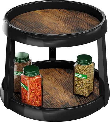 Simple Houseware 2-Tier Lazy Susan Spice Organizer, 10-Inch Diameter, Rustic Brown