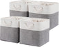 MidmmVick 13 x 13 Inch Cube Storage Bins, 4 Pack Large Collapsible Fabric Storage Bin with Ropes, Foldable Storage Cubes for Home, Office,Closet, Clothes, Toys Organizer (White & Grey)