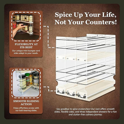 Vertical Spice Cabinet Mounted Spice Rack Organizer - 3 Drawers,30 Reg or 60 Half Sized Spice Jars - Pantry Organizers & Storage -Pullout Shelf for Kitchen Cupboard (6.9''W x 10.75''H x 10.6"D, Cream)