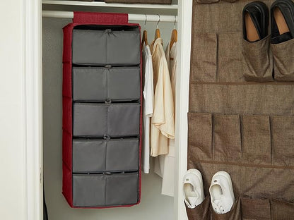 Covermates Keepsakes Hanging Closet Organizer Set – Heavy Duty Wardrobe Storage Shelves with Trays & Dividers – Vertical Dresser for Sweaters, Shoes, and Handbags, Red Heather