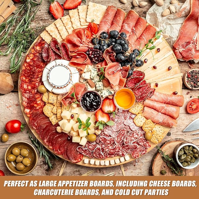 Nitial 2 Pack Bamboo Wood Lazy Susan Rotating Turntable Organizer Wooden Charcuterie Board Cheese Board Turntable for Dining Table Kitchen Cabinet Countertop Pantry Storage (16 Inch)