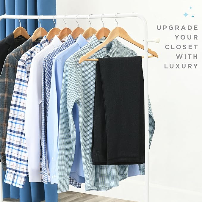 Home It Wooden Hangers 30 Pack - Natural Wood Durable Heavy Duty Coat Hangers Non Slip for Jacket, Shirt, Pants and Suit - Premium Solid Clothes Hangers for Closet with Chrome Swivel Hook
