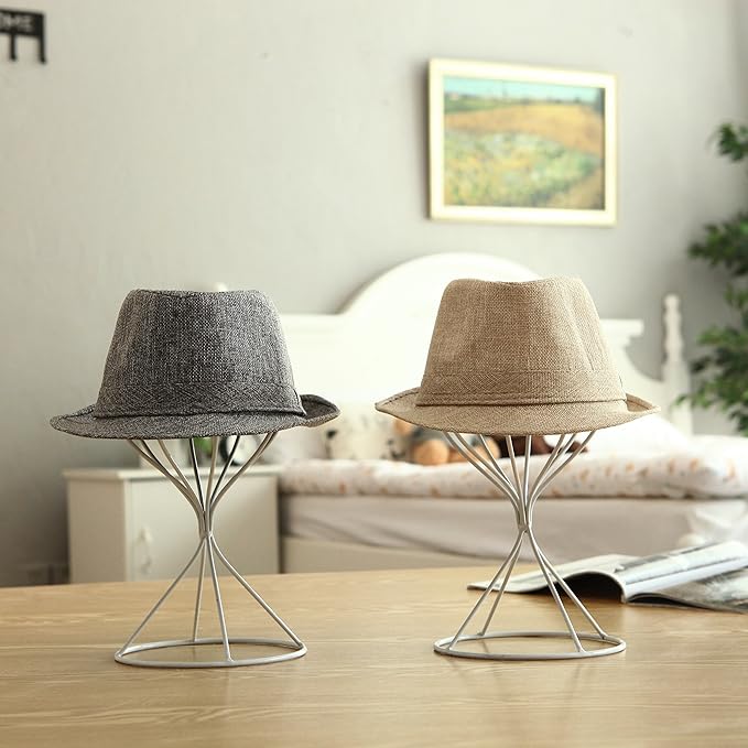 MyGift 2 Pcs Hat Holder Stand, Baseball Cap Organizer Storage, Wig Fedora Display Rack (White)
