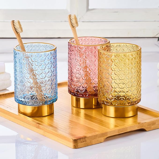 Makeup Brush Holder Organizer,Toothbrush Holders,Desk Pen Pencil Holder,Multifunctional Vintage Glass Brush Cup（A44-2-US）
